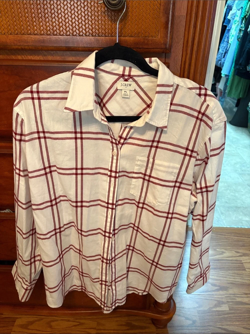 J. Crew White Button-Down Shirt with Red Plaid